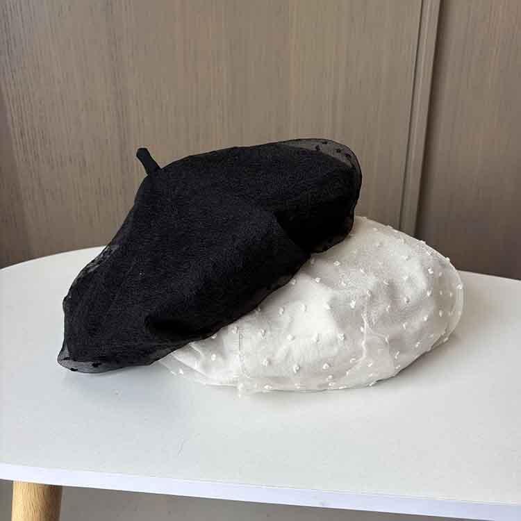 Korean Lace Mesh Beret Women's Spring and Autumn Breathable Star Anise Hat Sweet and Cute Polka Dot Face Little Painter Hat