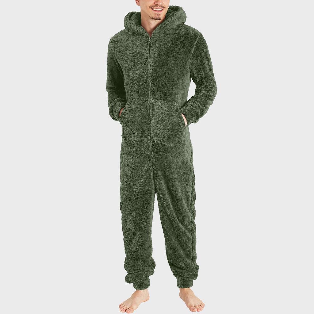 Men's Zipper Warm Plush Jumpsuit Warm Pajamas