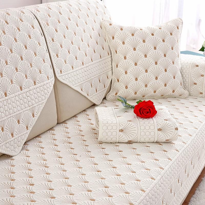 Double-Sided Pure Cotton Cotton Washed Cotton Leather Sofa Pad Fabric Embroidery Non-Slip Cover Cushion Full Cover Cloth Universal In All Seasons