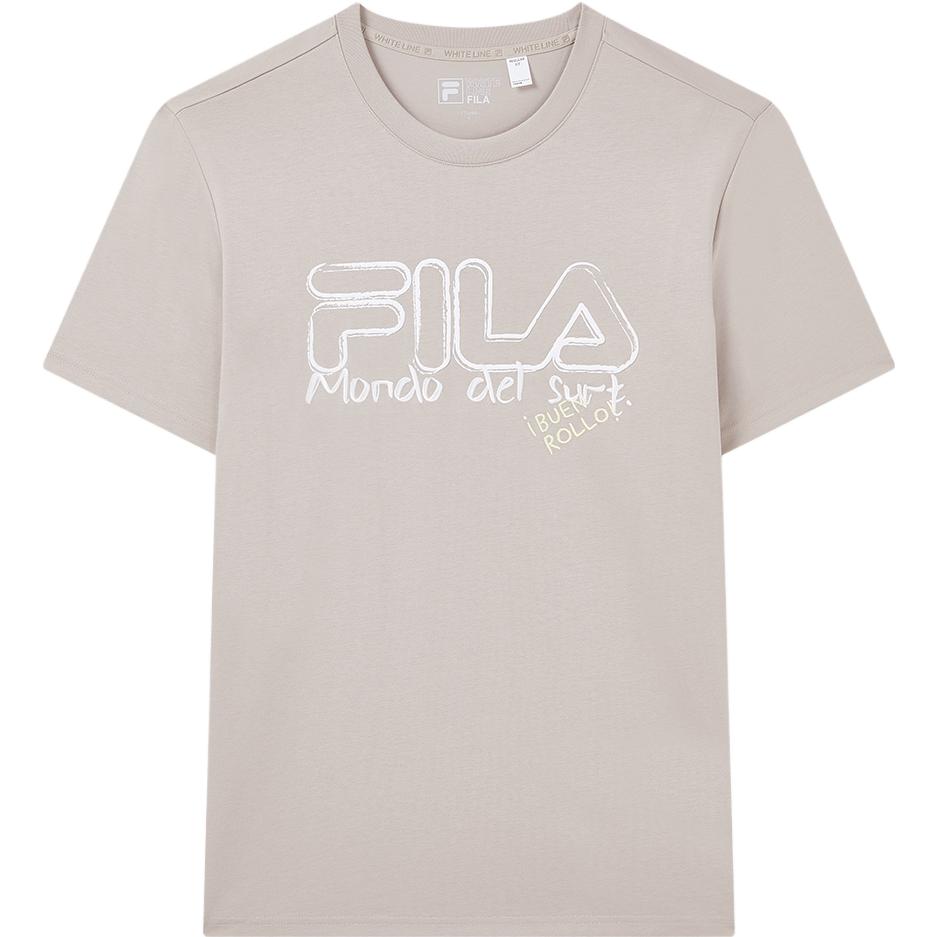 Fila Solid Color Letter Cartoon Brand Logo Round Neck Short Sleeve T-Shirt Men Tops Sedge F11M329113FLK