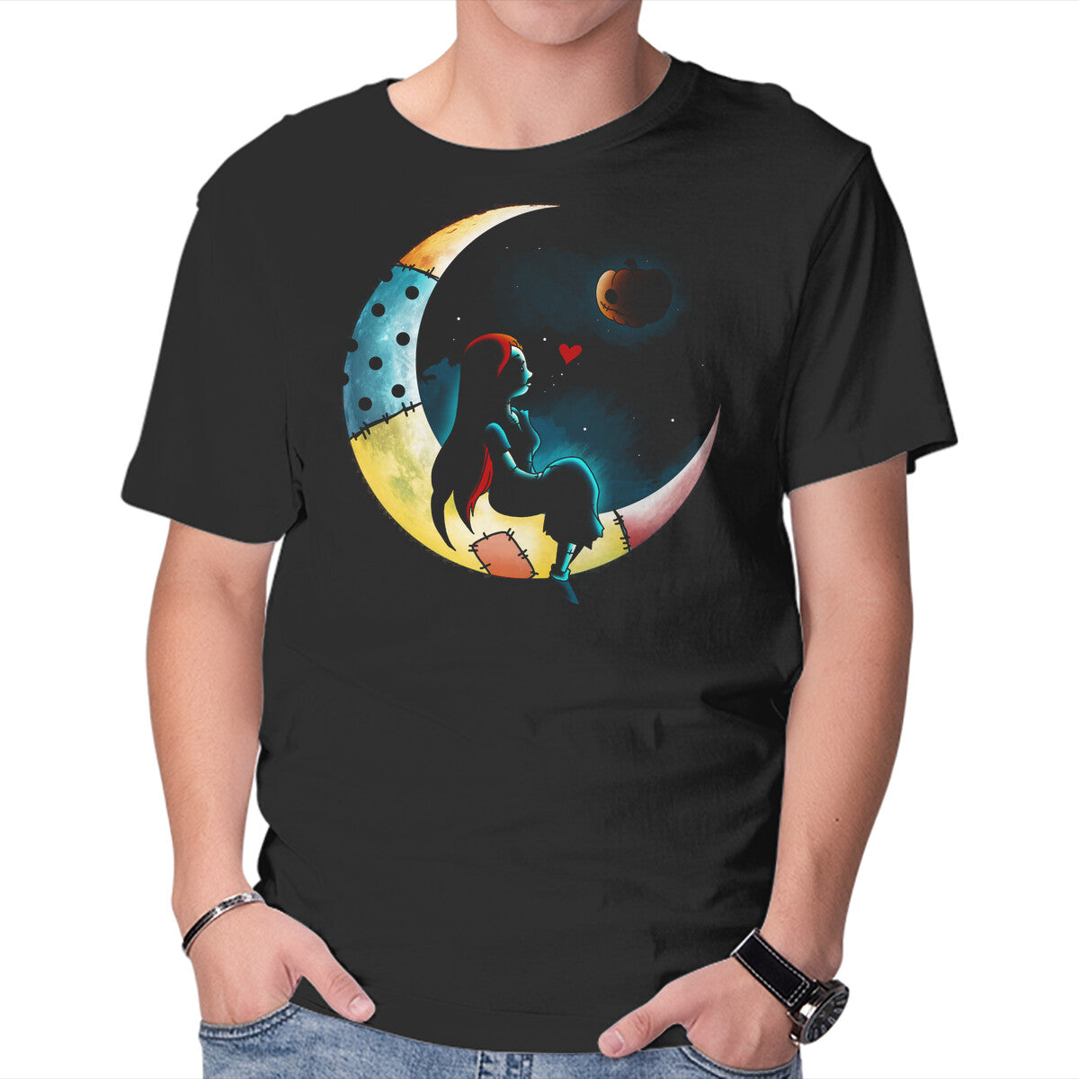 Unisex Crew Neck T-Shirt Love Halloween Moon Graphic Short Sleeve Casual Tee XXXL