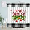 Merry Christmas Shower Curtains Snowflake Rope Balls Bells Pine Branches Black White Buffalo Plaid Xmas New Year Bathroom Decor