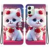 Handmade PU Leather Flip Case for Motorola Moto G54 Anti-Slip Shockproof Cover with Wrist Strap & Heart/Rose Cat Designs
