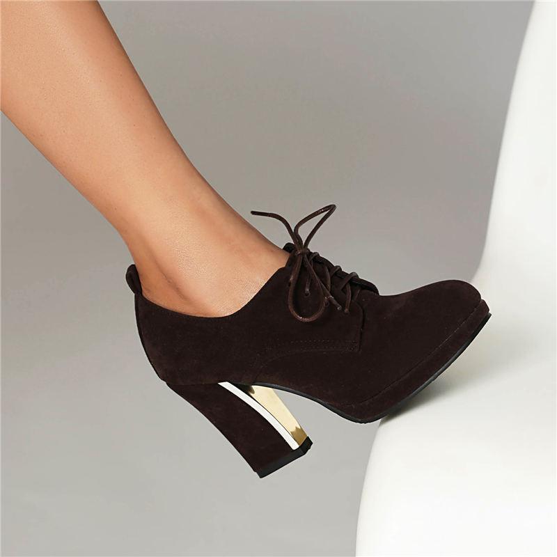 Women's high heels, single shoes, spring and autumn waterproof platform, thick heel, lace up, large size, all season shoes