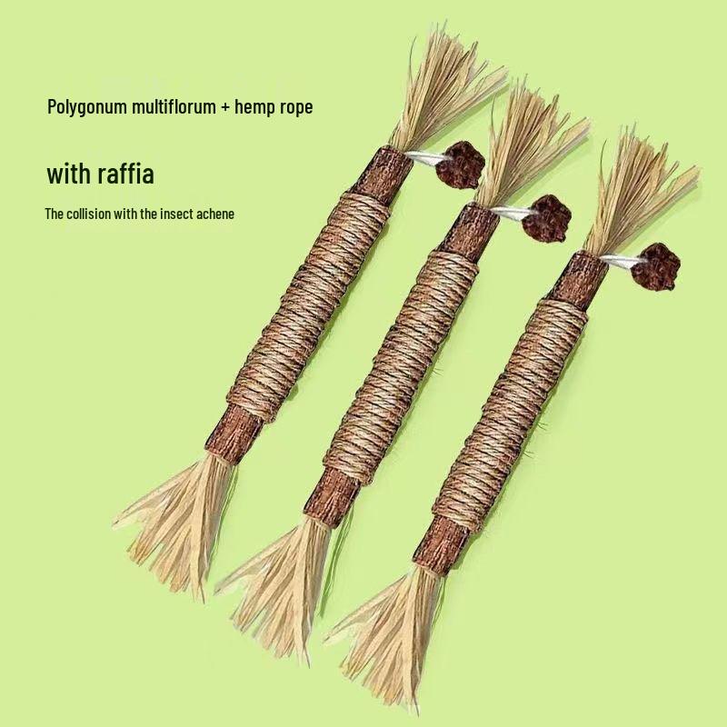 Raffia Catnip Teaser Stick: Wear-Resistant Kitten Toy for Self-Entertainment & Teeth Cleaning.