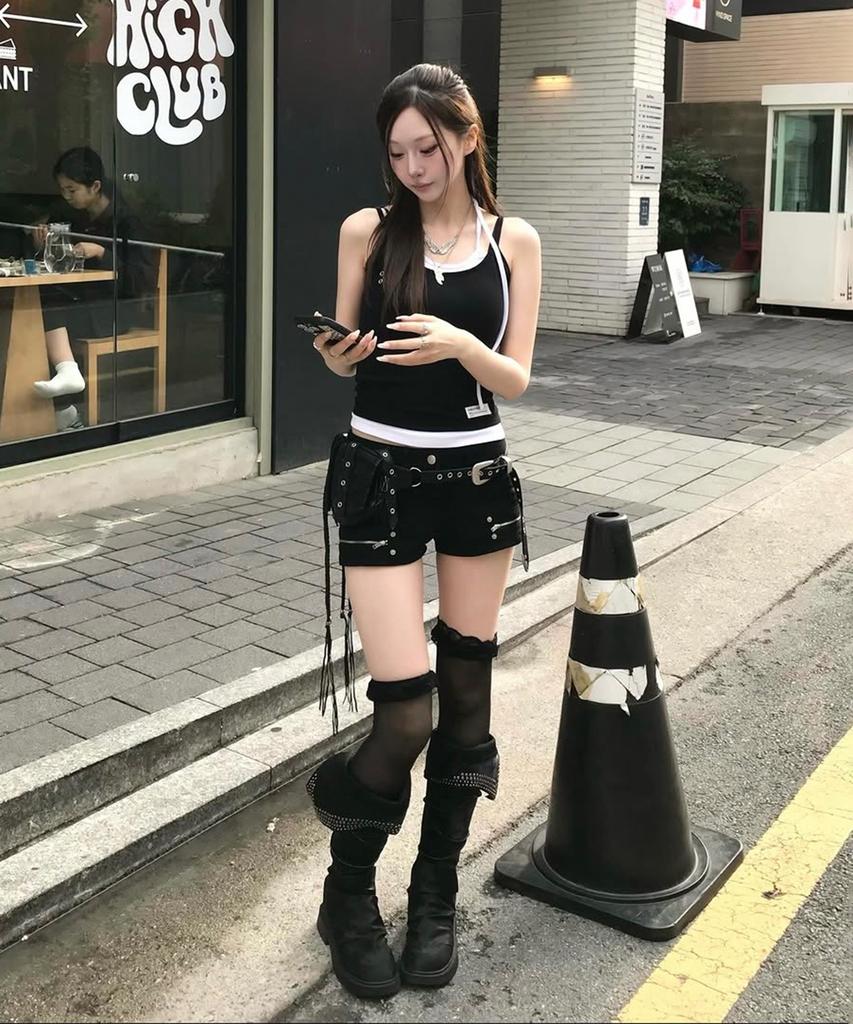 Inegi Angled Seam Zip Shorts (Black)