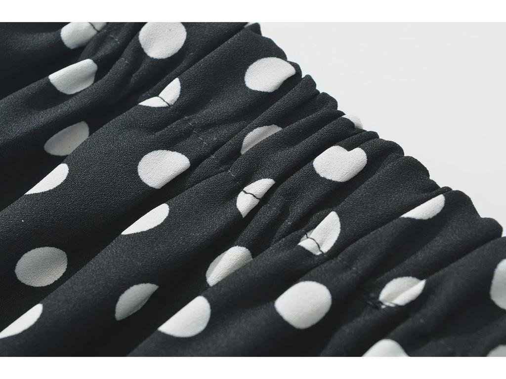 2025 Retro Polka Dot Neckholder-Top + A-Linien-Minirock mit Schnürung und niedriger Taille