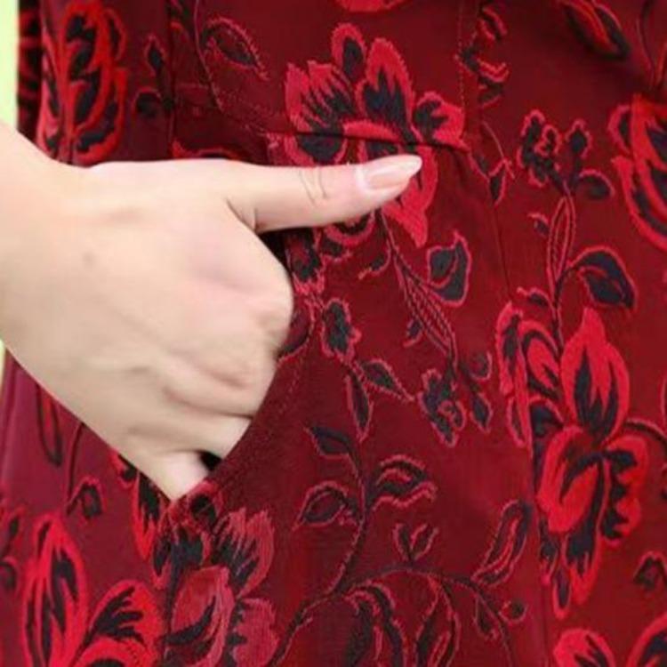 Spring Fall Floral Printed V Neck Lapel Collar Short Sleeves A-Line Midi Dress Casual Knee Length Dress for Women Middle Aged Ladies