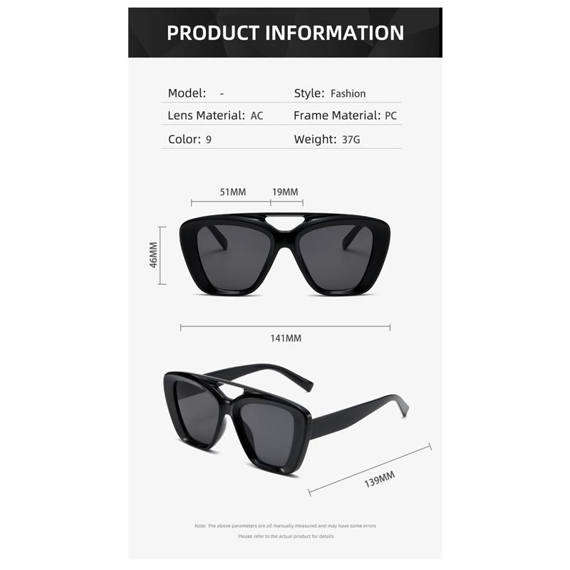 Trend In Big Square Frame Glasses for Women Double Bridge Sunglasses Men Ultraviolet Uv400 Yellow Vintage Style Fishing Outdoor