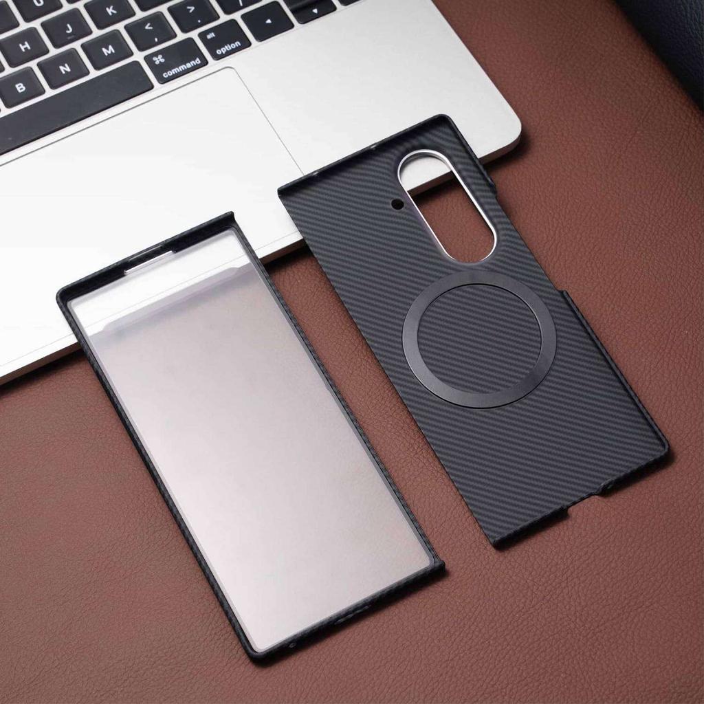 Carbon Fiber Case for Samsung Galaxy Z Fold 8 Ultra 7 MagSafe Wireless Charging with Tempered Film Screen Protection Shockproof Cover Phone Bumpers