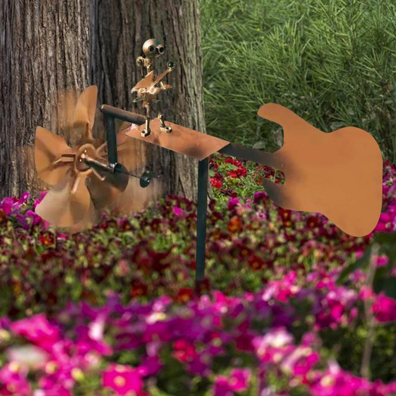 Metal Guitar Windmill Handmade Wind Spinner Wind Powered Guitar Sculpture For Lawn Yard Patio Garden Decoration