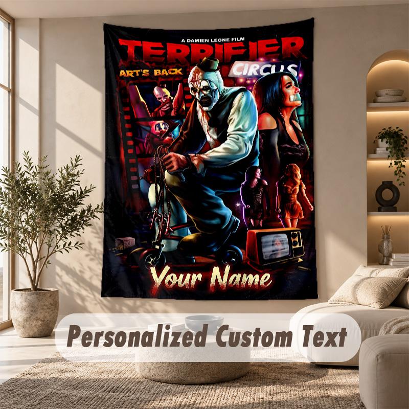 Tapestry Custom Name Text, Wall Hanging Tapestry Home Room DecorTerrifier Art the Clown
