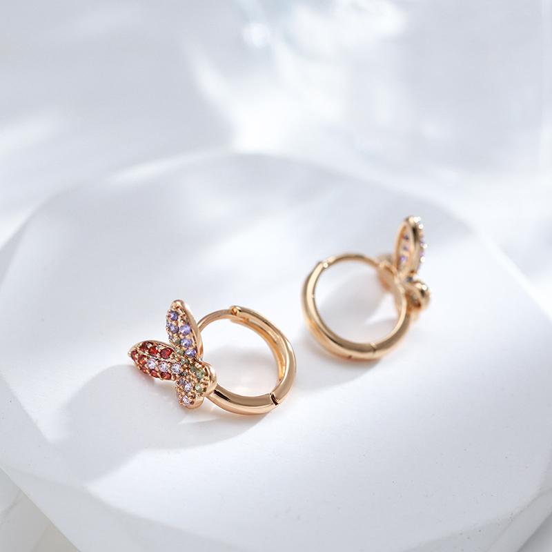 Luxury Fine Butterfly Drop Earrings Women Unusual  Rose Gold Color Natural Zircon Earrings Creative Daily Jewelry