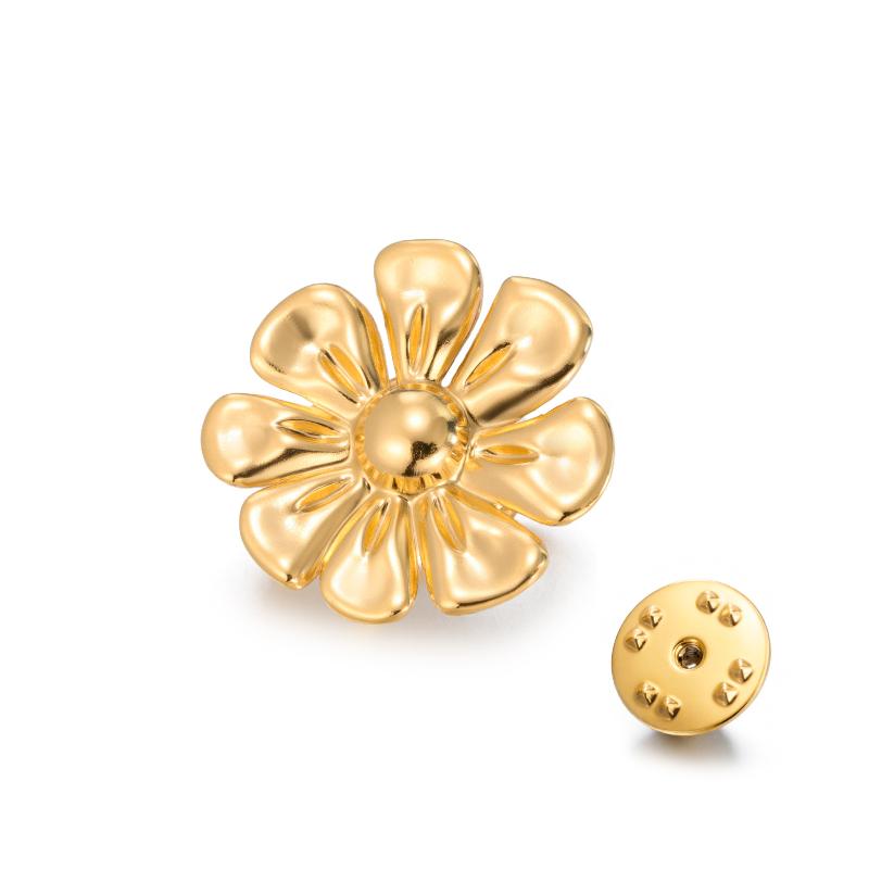 Womens Jewelry Four Petal Flower Brooch French Style Stainless Steel Gold Color Trendy Pin for Wedding Office Gift