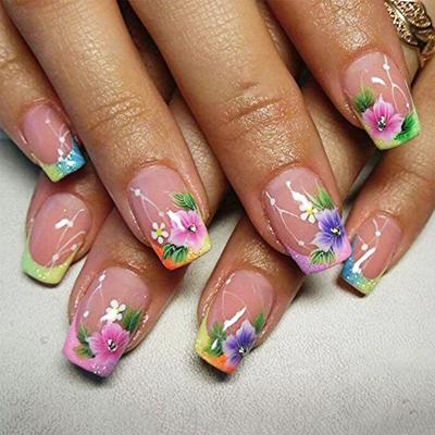 Quadratische Aufklebenägel Blume Falsche Nägel Aufklebenägel in 12 Größen, 24 Stück Französische Nagelspitzen für DIY Nagelkunstdekorationen