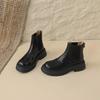 Krazing Pot Sheep Skin Round Toe Winter Med Heels Chelsea Boots Women Zipper Retro Fashion Platform Ankle Boots
