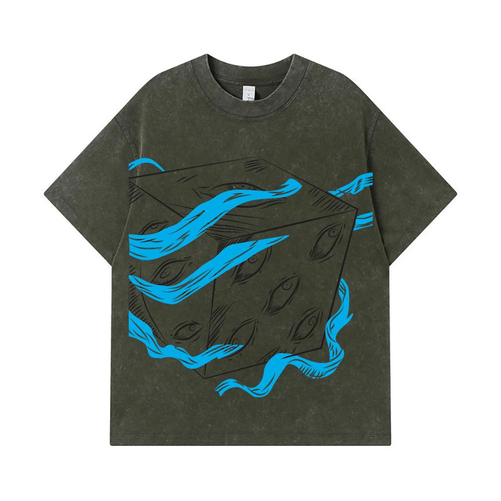 275 GSM Washed T-shirts 100 Cotton Jujutsu Kaisen V59 Gojo Print Unisex Heavy Cotton T Shirt S армия зеленый 2340₽