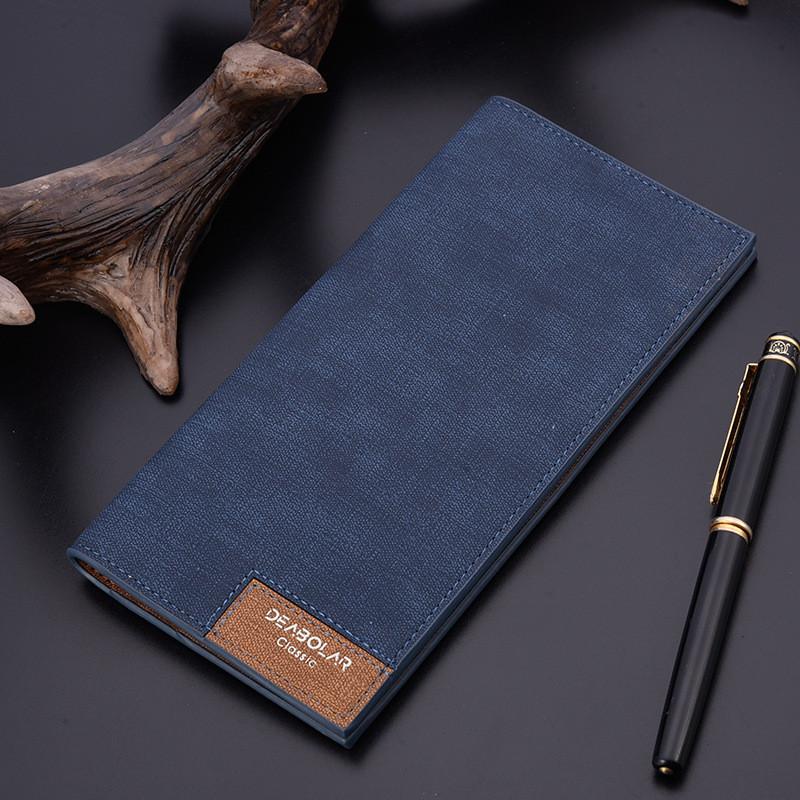 

Stylish Men s Long Wallet Urban Minimalist Design Slim Pu Leather Money Clip 2 Folds Lightweight Anti-theft синий