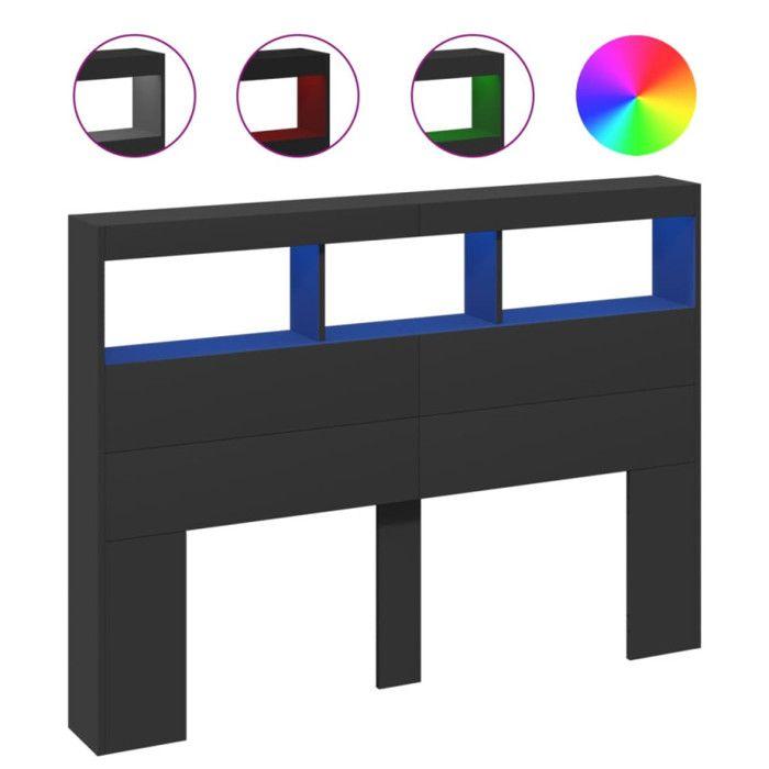 VidaXL Armoire Tête de Lit avec LED, Tête de Lit avec Compartiment, Meuble de Rangement Chambre à Coucher, Accessoire de 839197