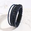Bracciale da uomo in pelle multistrato retrò con bracciale aperto in lega