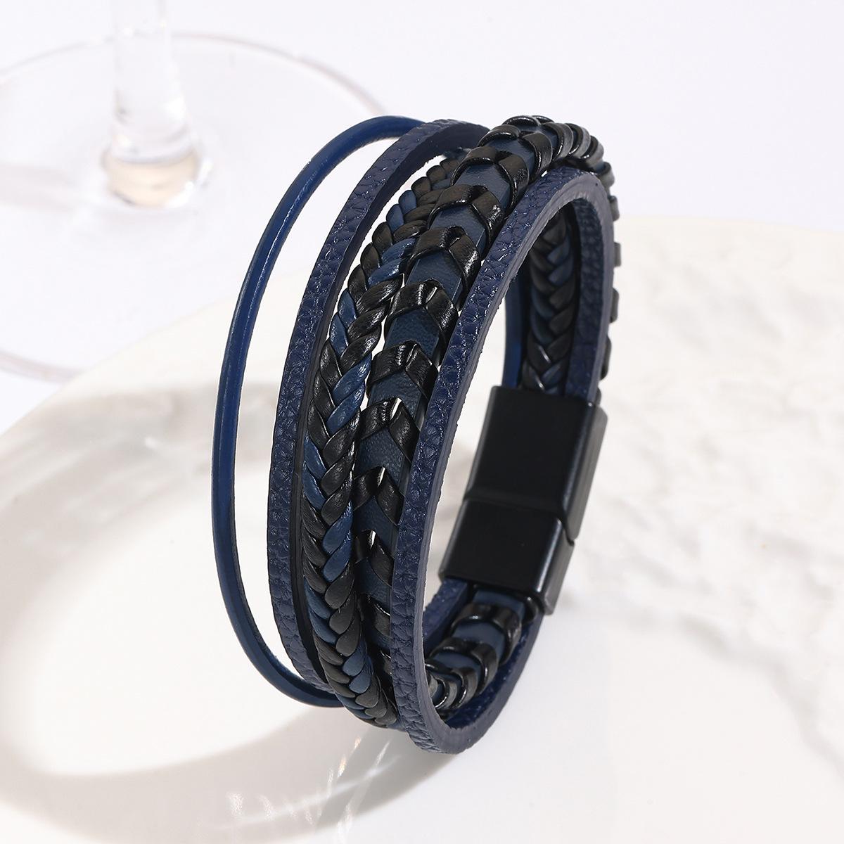 

Retro Multi-Strand Men s Leather Bracelet with Alloy Open Bangle