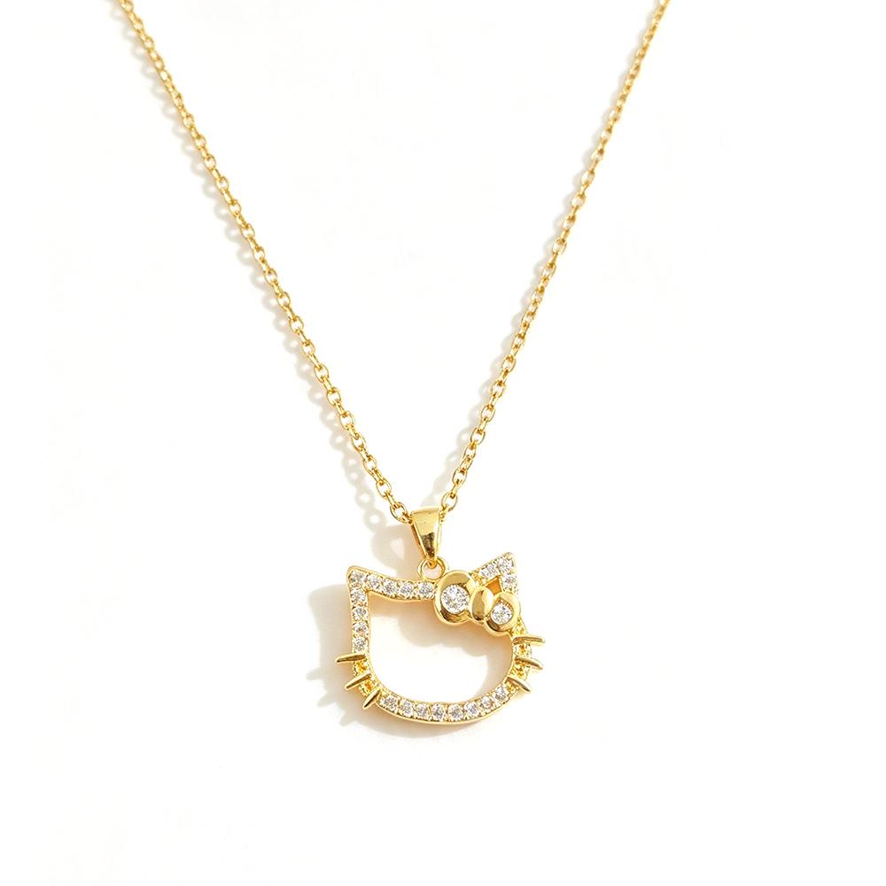 Light Luxury Diamond Bow & Cat Necklace: Versatile, High-End Clavicle Chain for Women – Exquisite, Classic Style