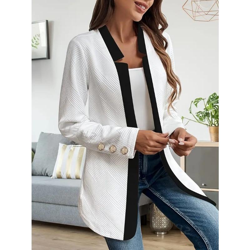 Women S Color Block Blazer With Gold Cufflinks Long Sleeve Outerwear