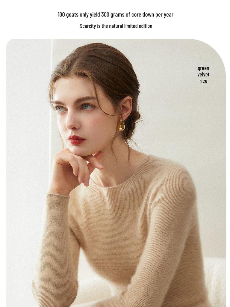 Elegant Women's Round Neck 100% Cashmere Slim Fit Sweater Dress