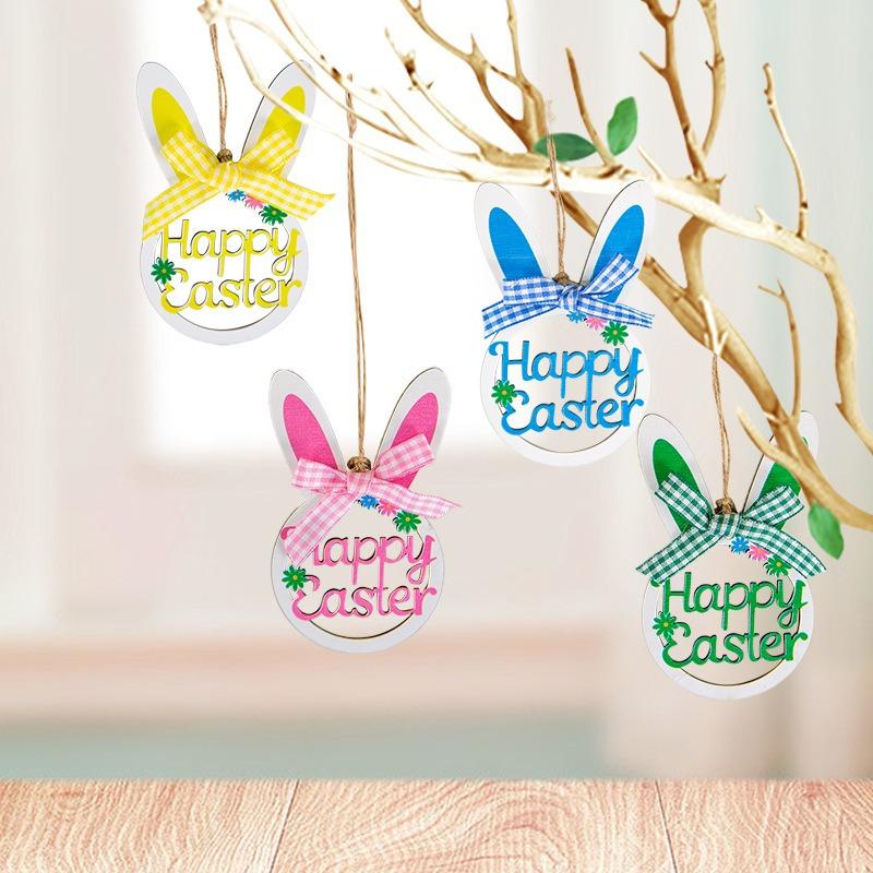 4pcs Wooden Easter Egg Decorations Easter Party Decorations Handicraft Hanging Easter Decorations Outdoor Office Home Decoration