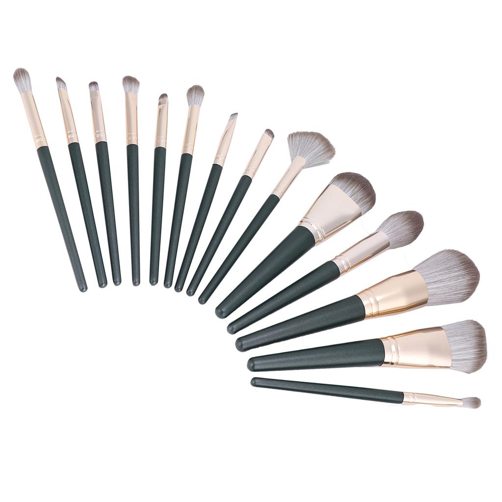 14Pcs Makeup Brush Set Dark Green Beginner Cosmetic Powder Blusher Eyeshadow Blending Tool