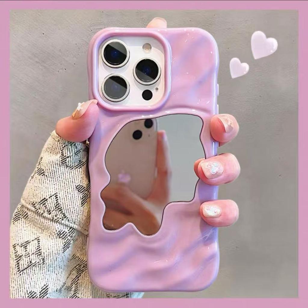Corrugated Mirror Phone Case Compatible with Apple 16/15 iPhone 13 MAX Huawei Makeup Mirror Protective Case