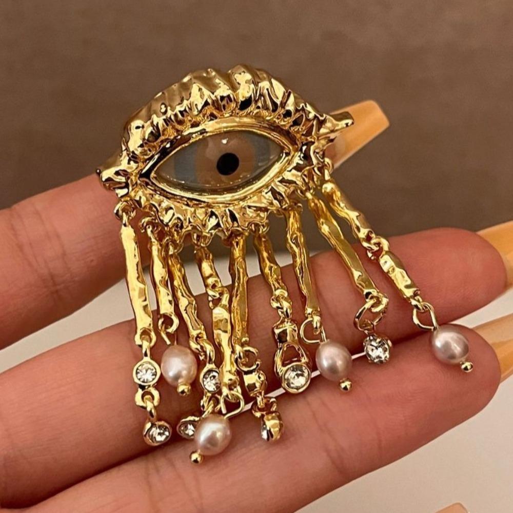 Exaggerated Eyes of Demon Stud Earring Pearl Devil's Eye Ring Luxury Devil's Eye Earrings  Travel