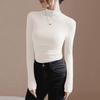 Women's Slim Fit Pleated Long-Sleeve German Velvet Turtleneck Top for Autumn/Winter