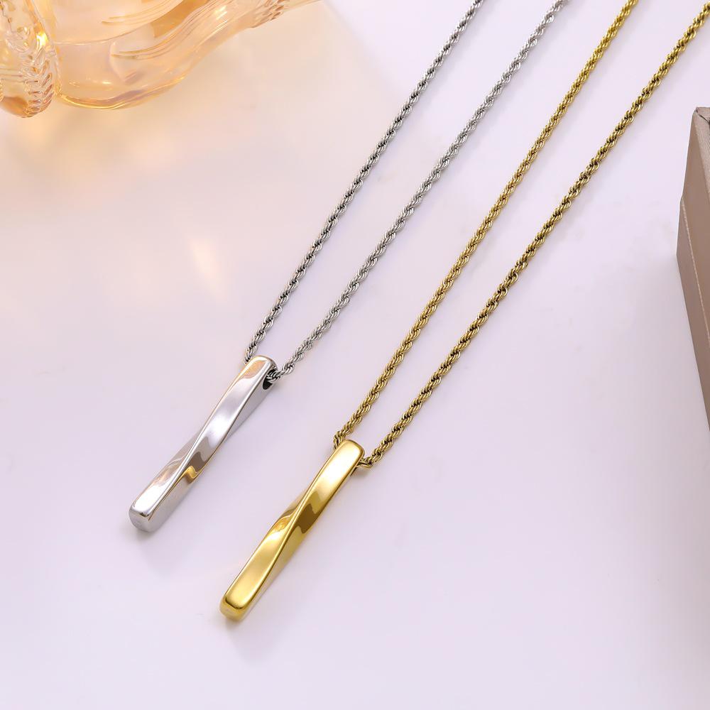 Cross-border Spiral Long Bar Titanium Steel Couple Necklace - Hip Hop Ins Cold Style