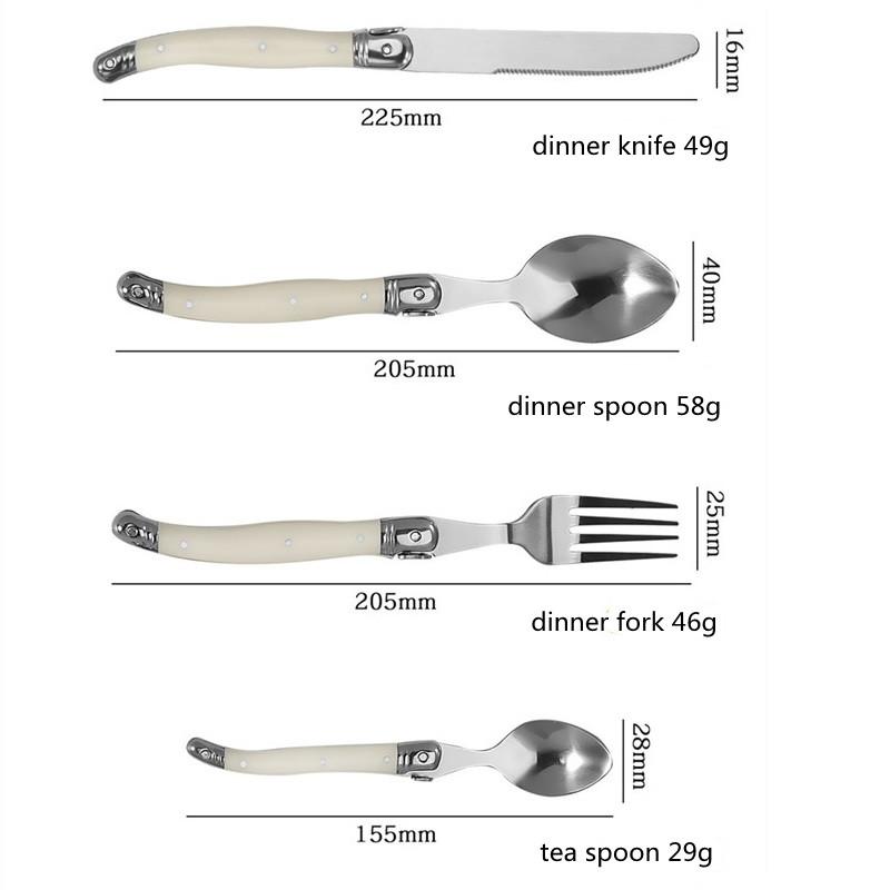 24Pcs Laguiole Cutlery Set Steak Knife Fork Soup Tea Spoon Ivory White Plastic Handle Food Grade Stainless Steel Dinnerware