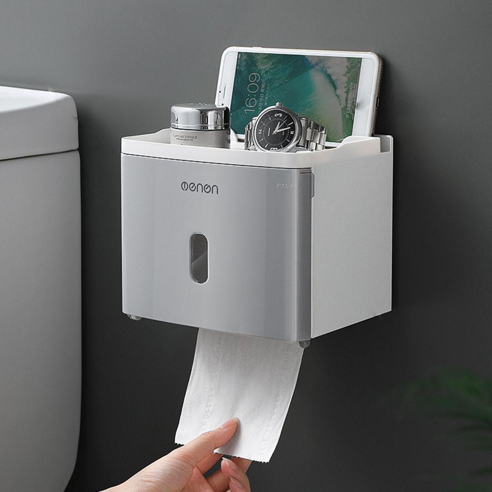Mounted No Punching Roll/Draw Paper Dispenser Toilet Paper Holder Storage Rack Tissue Box Shelf
