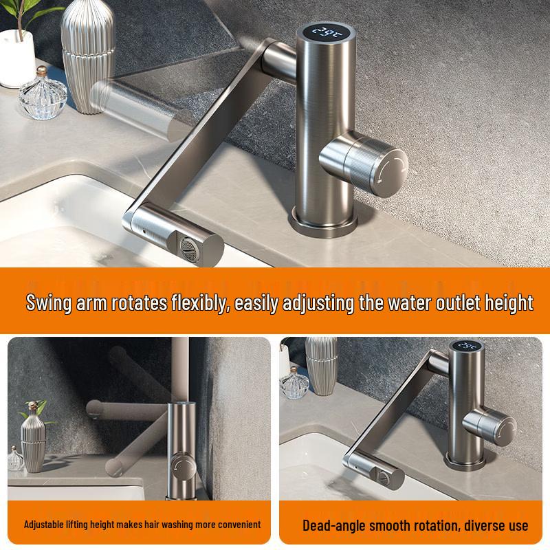 Stainless Steel Digital Display Hot & Cold Basin Faucet