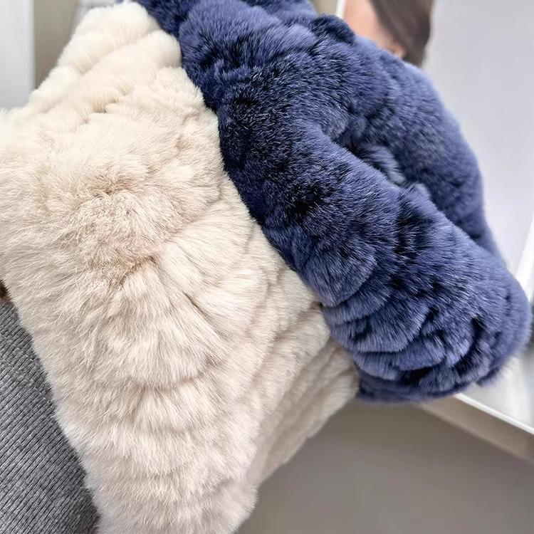 Korean Version of Cute Real Rex Rabbit Hair Neck Cover Winter Elastic Mesh Scarf Headband Versatile Plush Headgear Warm Scarf Women