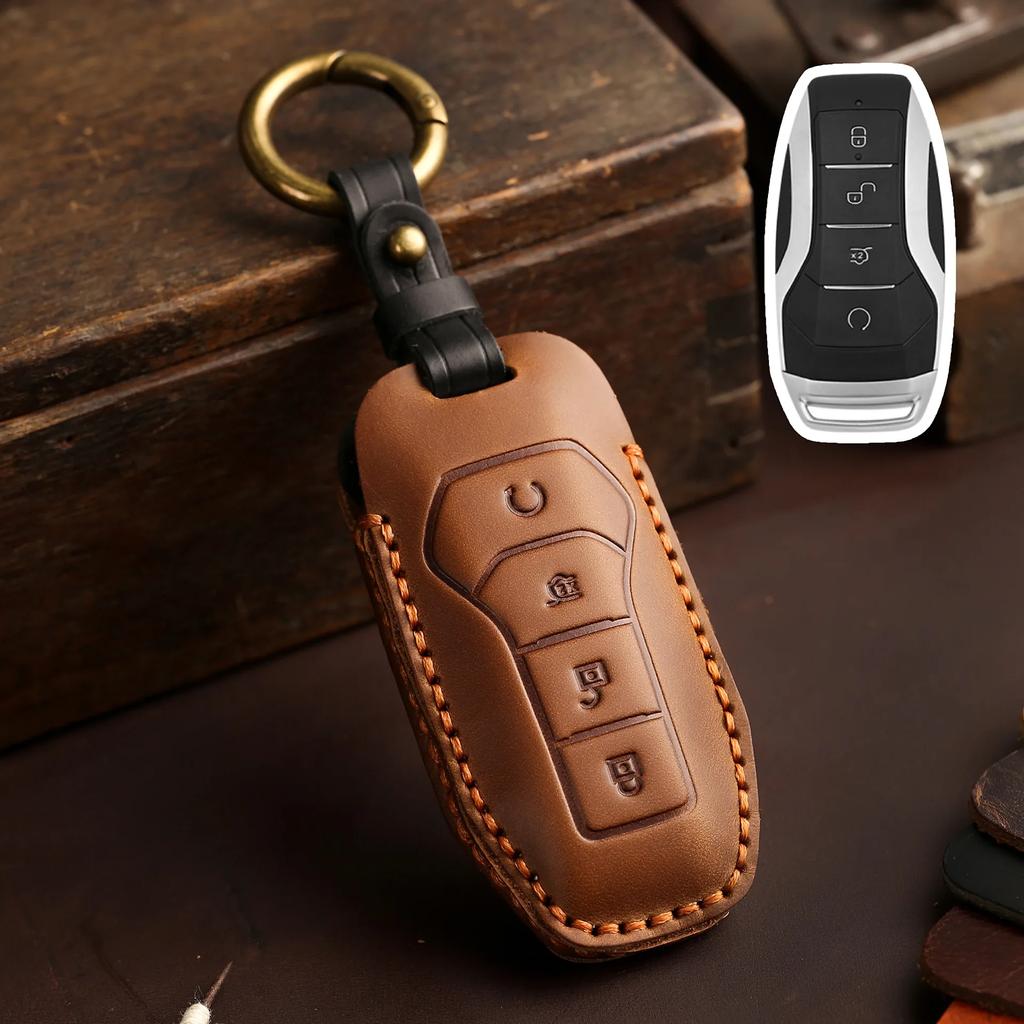 Genuine Leather Auto Intelligent Key Fob Cover Case Fit For Byd Atto 3 Atto3 Dm Tang Song Dm-I Max Pro Qin Pro Yuan Ev Dolphin ,4 Bottons