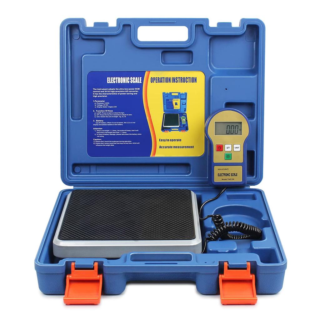 BACOENG Digital Charging Scale Refrigerant 100kg Charging Capacity with Auto Portable Case and Refrigerant Recovery for Auto AC - Scale, Shutoff,