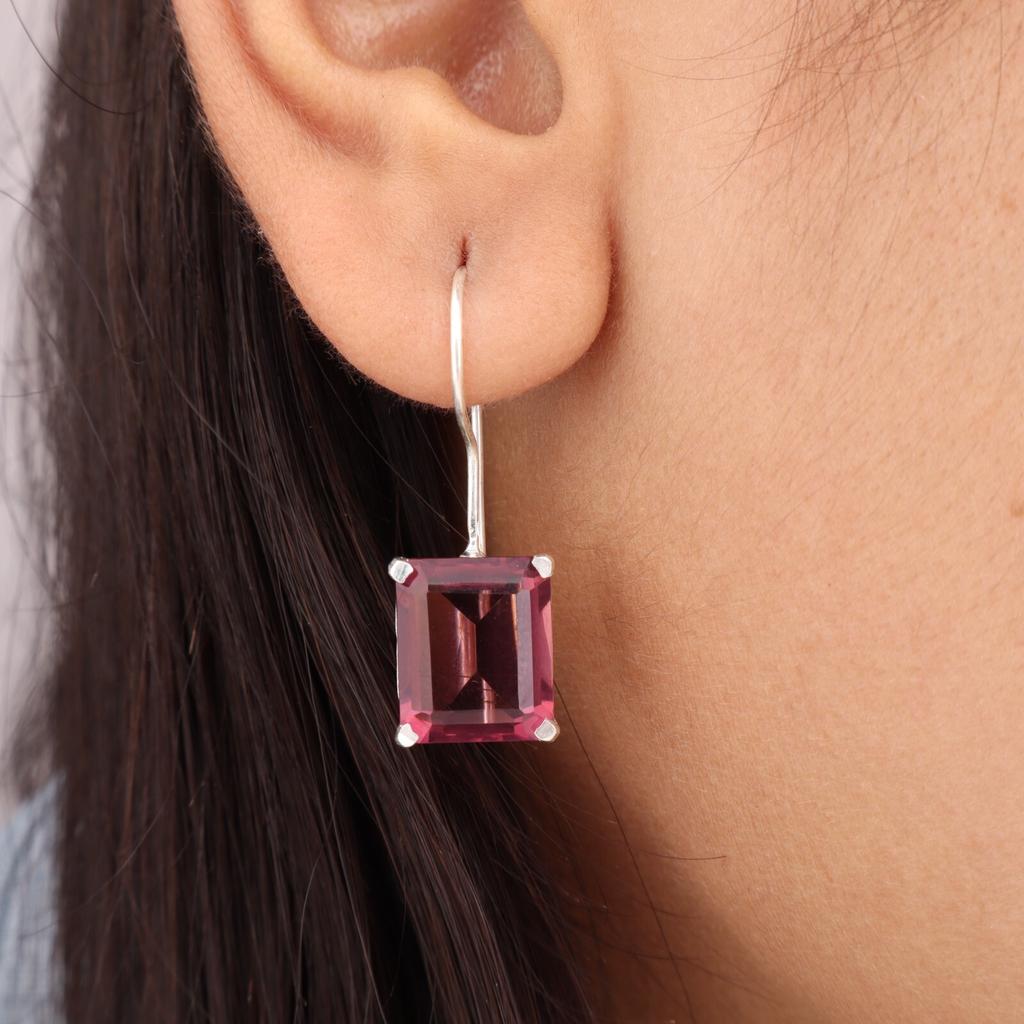 Natural Rhodolite Gemstone 925 Sterling Silver Jewelry Handmade Earrings 1.06" EE-167-13