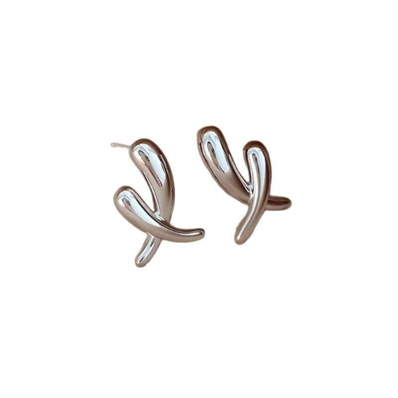 Korean Fashion Cross Irregular Metal Stud Earrings for Women Girls Simple Temperament Party Jewelry Accessories