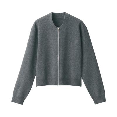 MUJI Rippstrickjacke Dunkel Größe S Damenblouson, BA1P0A4A, Grau,