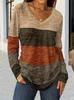 2024 High-Quality Color Block V-Neck Long Sleeve T-Shirt