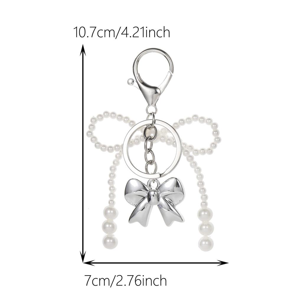 Pearl Bow Heart Keychain 3D Bag Charm Ornament In Gold/Silver
