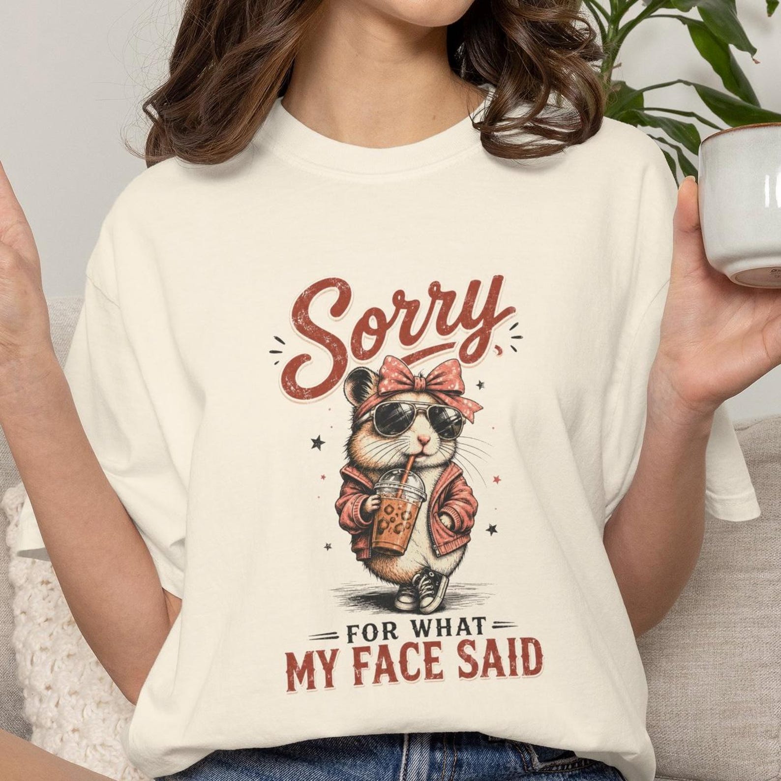Sorry for What My Face Said Tshirt, Hamster Meme Shirt, Sarcastic Resting Face Shirt, Funny Animal Graphic tee, Coffee Lovers Tshirt S