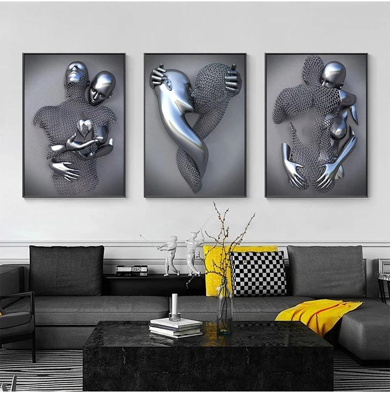 Romantic Abstract Metal Figure Sculpture Canvas Print: Modern Wall Art