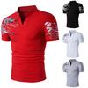 Men Summer Letter Print Stand Collar V Neck Short Sleeve T-Shirt Slim Fit Top