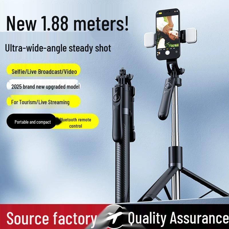 Bluetooth Selfie Stick Tripod: 1.88m Extendable, Integrated for Floor Live Broadcasts & Mobile Phone Holder.