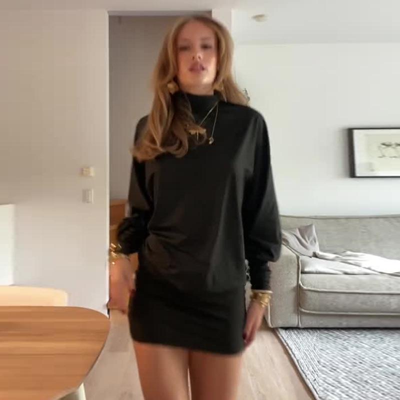 European & American Women's Solid Color Semi-High Neck Backless Top and Short Skirt Set - Summer 2024 Collection